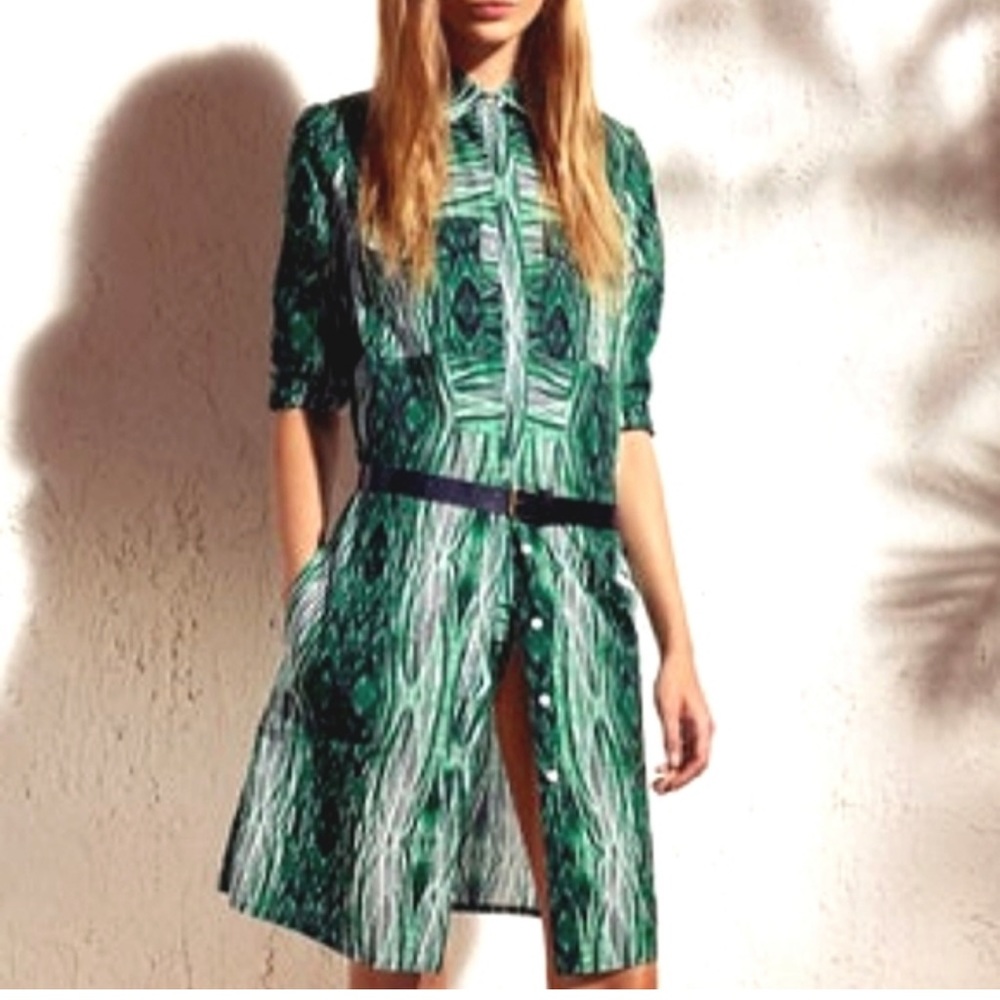 Derek Lam for design nation green striped long sleeve button down shirt dress M